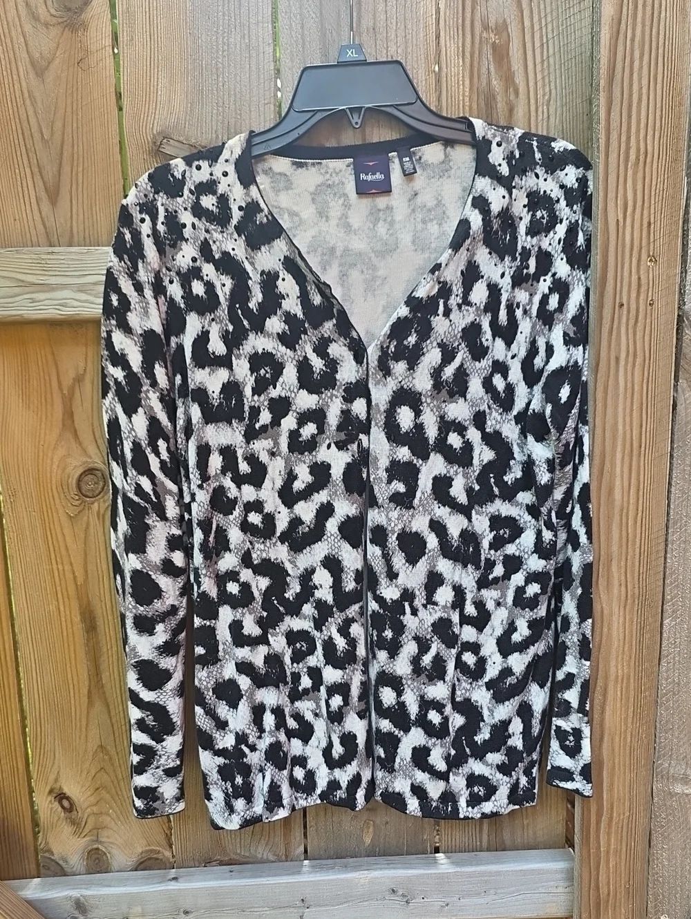 Black & White Leopard-Print V-Neck Cardigan